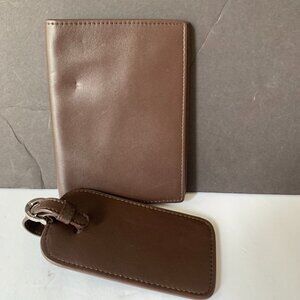 ROYCE NEW YORK  RFID  PASSPORT COVER AND LUGGAGE Tag Travel Set BROWN